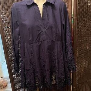 Roaman's Deep Navy Embroidered Blouse